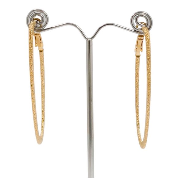 Gold Oval Texture Hoop Earrings - Picture 3 of 4